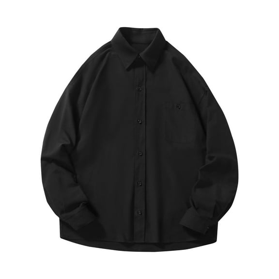 UAMVSH Men's Elegant Button down Shirts Trendy Plus Size Lapel Long Sleeve T-Shirts with Pockets Loose Fit Travel Daily Tops(3X-Large,Black)