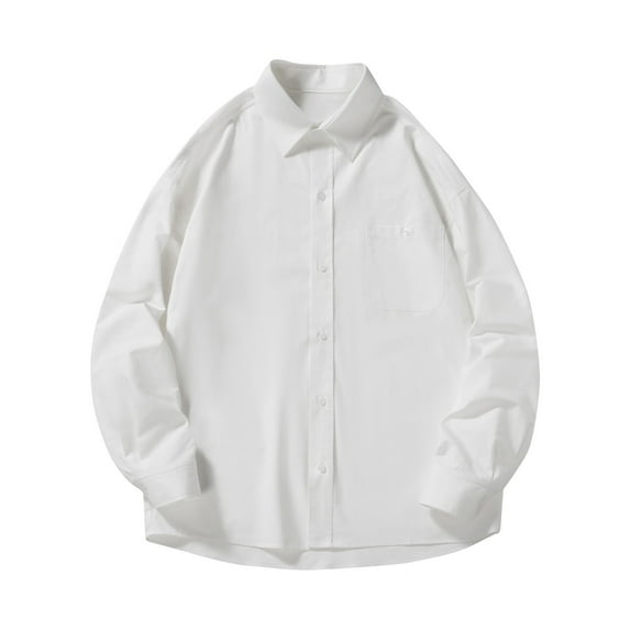 UAMVSH Men's Elegant Button down Shirts Trendy Plus Size Lapel Long Sleeve T-Shirts with Pockets Loose Fit Travel Daily Tops(Large,White)