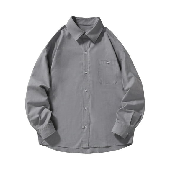 UAMVSH Men's Elegant Button down Shirts Trendy Plus Size Lapel Long Sleeve T-Shirts with Pockets Loose Fit Travel Daily Tops(Medium,Gray)