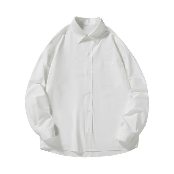 UAMVSH Men's Elegant Button down Shirts Trendy Plus Size Lapel Long Sleeve T-Shirts with Pockets Loose Fit Travel Daily Tops(XX-Large,White)