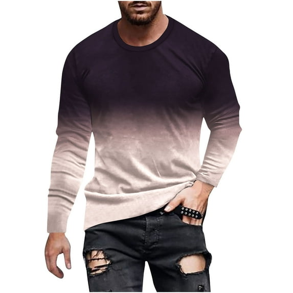 UAMVSH Men's Fashion Gradient Color Sweatshirts Soft Plus Size Long Sleeve Crew Neck Pullover Tops Casual Athletic Shirts Blouses(4X-Large,Khaki)