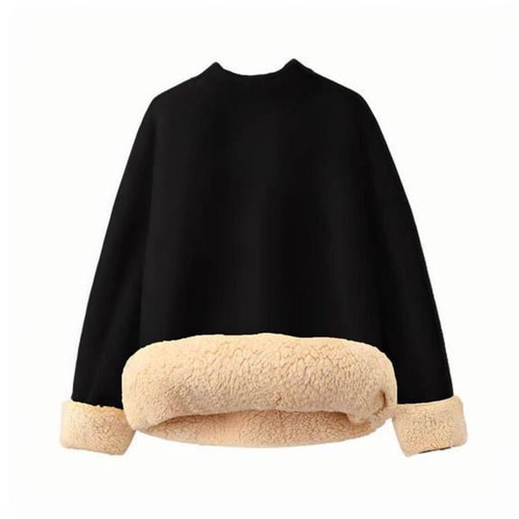 UAMVSH Men's Fuzzy Fleece Oversized Pullover Tops Warm Long Sleeve Winter Crew Neck Shirts Loose Fit Sherpa Lined Plain Tops(Medium,Black)