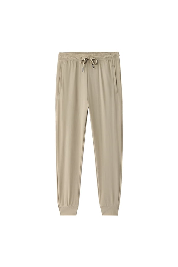 Men's Ice Silk Jogger Pants Lightweight Plus Size Elastic Waist Casual Drawstring Pants Soft Running Sweatpants with Pockets(X-LargeKhaki)