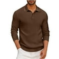 thumbnail image 1 of UAMVSH Men's Knitted Sweaters Soft Long Sleeve Lapel V-Neck Sweaters Casual Solid Color Button Collar Pullover Knitwear Tops(Medium,Coffee), 1 of 5