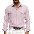 thumbnail image 1 of UAMVSH Men's Linen Shirts Casual Long Sleeve Button Down Shirt Regular Fit Collared Work Tops with Pockets for Wedding Beach, 1 of 7