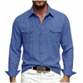 thumbnail image 1 of UAMVSH Men's Linen Shirts Casual Long Sleeve Button Down Shirt Regular Fit Collared Work Tops with Pockets for Wedding Beach, 1 of 7