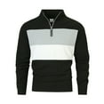 thumbnail image 1 of UAMVSH Men's Long Sleeve Half Zip Shirts Casual Striped Crew Neck Pullover Tops Fashion Color Block Fall T-Shirts Clothes(XX-Large,Black), 1 of 7