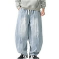 thumbnail image 1 of UAMVSH Men's Plus Size Denim Harem Pants with Pockets Vintage Stylish Streetwear Bloomer Pants Oversized Drawstring Pockets Jeans(X-LargeLight Blue), 1 of 7