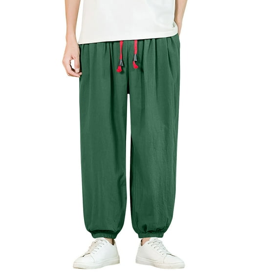 UAMVSH Men's Plus Size Harem Pants with Pockets Lightweight Drawstring Lounge Pants Fashion Cinch Bottom Vacation Pants(XX-LargeGreen)