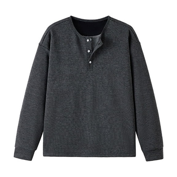 UAMVSH Men's Plus Size Layered Two Piece Henley T-Shirts Casual Button Fuzzy Fleece Pullover Tops Warm Winter Long Sleeve Shirts(X-Large,Black)