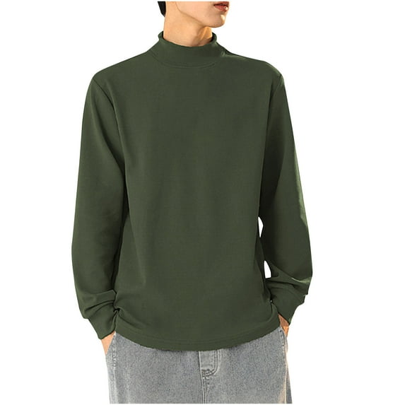 UAMVSH Men's Plus Size Long Sleeve Casual Shirts Soft Warm Layering Tops Loose Fit Mock Neck Solid Color Pullover T-Shirts(Large,Army Green)