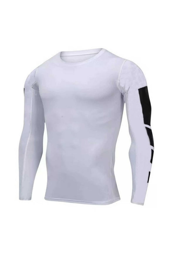 Men's Slim Fit Long Sleeve Shirts Stretchy Running Golf Athletic Tops Soft Gym Workout Swim Undershirt Layering Tops(Large,White)