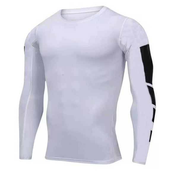 UAMVSH Men's Slim Fit Long Sleeve Shirts Stretchy Running Golf Athletic Tops Soft Gym Workout Swim Undershirt Layering Tops(Medium,White)