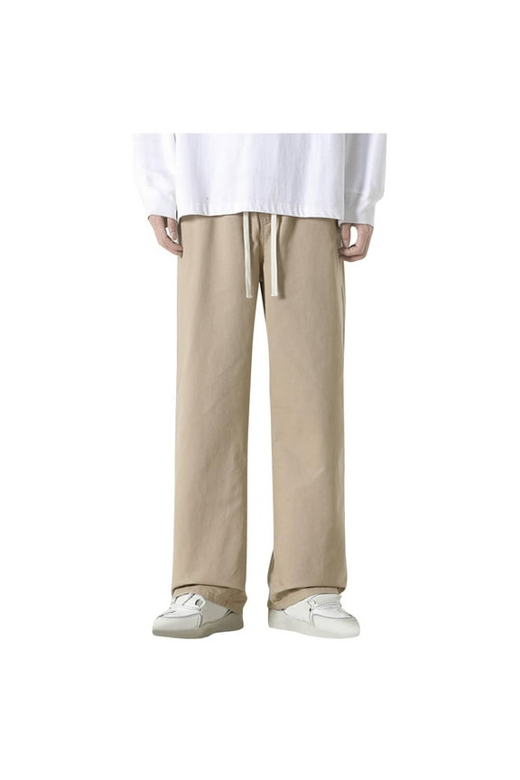 Men's Straight Leg Jeans Casual Cotton Drawstring Elastic Waist Vintage Washed Loose Fit Denim Pants with Pockets(X-Large,Khaki 2)