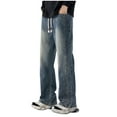 thumbnail image 1 of UAMVSH Men's Straight Leg Jeans Casual Cotton Drawstring Elastic Waist Vintage Washed Loose Fit Denim Pants with Pockets(X-Large,Navy 1), 1 of 4