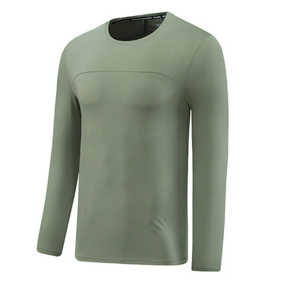 UAMVSH Men's Stretchy Workout Shirts Soft Breathable Running Gym Athletic Pullover Tops Casual Long Sleeve Crew Neck Layering T-Shirts(Medium,Army Green)