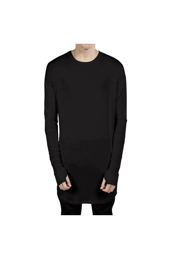Men's Thumb Hole Long Sleeve Shirt Loose Fit Lightweight Longline Tops Outdoor Running Hiking Workout Tee Shirts(X-Large,Black)