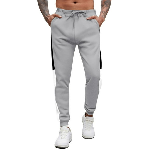 UAMVSH Men's Trendy Color Block Sweatpants with Pockets Soft Running Athletic Jogger Pants Basic Drawstring Gym Workout Pants(SmallGray)