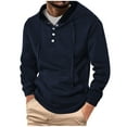 thumbnail image 1 of UAMVSH Men's Tweed Hoodie Loose Fit Long Sleeve Hooded Sweatshirts with Pockets Casual Drawstring Button Pullover Tops(XX-Large,Navy), 1 of 7