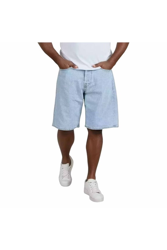 Mens Baggy Jean Shorts Button Waist Casual Denim Shorts Classic Fit Wide Leg Jorts with Pockets for Streetwear