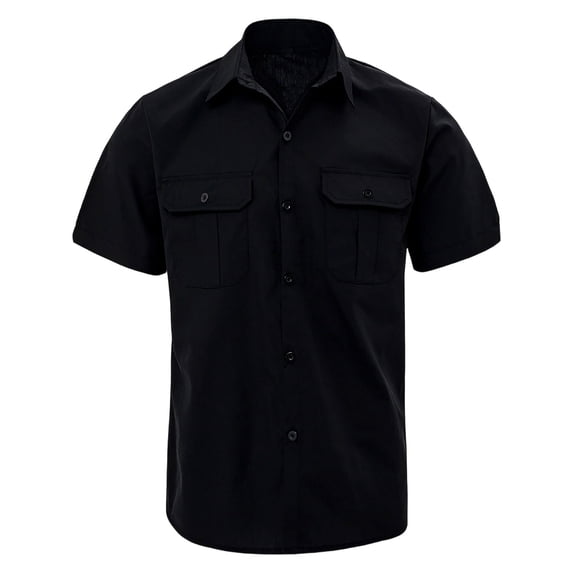 UAMVSH Mens Button Down Shirt Summer Lapel Short Sleeve Loose Fit Tops Business Casual Dress Work T-Shirt with Two Pockets