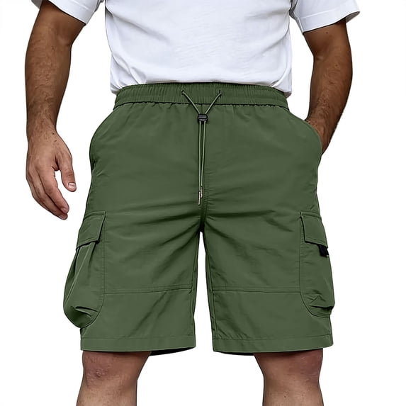 UAMVSH Mens Cargo Shorts Drawstring Elastic Waist Work Shorts Casual Knee Length Shorts with Multi Pockets for Outdoor