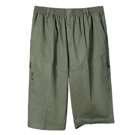 UAMVSH Mens Cargo Shorts Regular Fit Elastic Waist Work Shorts Fashion Below Knee Length Capris with Pockets Big and Tall
