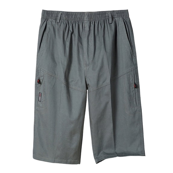 UAMVSH Mens Cargo Shorts Regular Fit Elastic Waist Work Shorts Fashion Below Knee Length Capris with Pockets Big and Tall