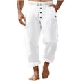 thumbnail image 1 of UAMVSH Mens Cotton Linen Pants Casual Summer Fall Vacation Travel Pants Baggy Button Drawstring Beach Trousers with Pockets(X-LargeWhite), 1 of 7