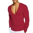 thumbnail image 1 of UAMVSH Mens Deep V Neck Muscle Cotton T-Shirt Stretchy Gym Workout Shirts Long Sleeve Slim Fit Undershirts Layering Tops(XX-Large,Wine), 1 of 6