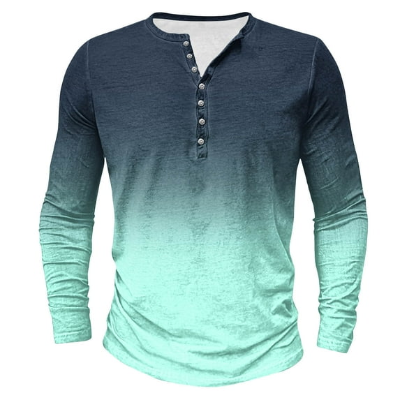 UAMVSH Mens Gradient Henley Neck Shirts Fashion Long Sleeve T-Shirts Casual Button down Vacation Tops Slim Fit Muscle Pullover(5X-Large,Multicolor 1)