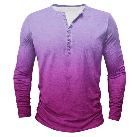 UAMVSH Mens Gradient Henley Neck Shirts Fashion Long Sleeve T-Shirts Casual Button down Vacation Tops Slim Fit Muscle Pullover(X-Large,Multicolor 4)