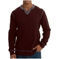 thumbnail image 1 of UAMVSH Mens Henley Long Sleeve Shirts Trendy Fall Lightweight Sweatshirts Casual Solid Color V Neck Slim Fit Pullover Tops(X-Large,Wine), 1 of 7
