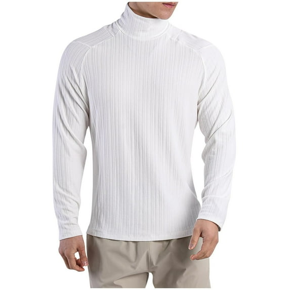 UAMVSH Mens High Collar Long Sleeve Shirts Slim Fitted Athletic T-Shirt Lightweight Stretchy Base Layering Tops Workout Pullover(Medium,White)