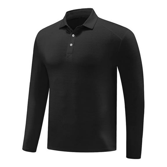 UAMVSH Mens Long Sleeve Lapel Neck Shirts Stretchy Running Workout Shirts Casual Button down Hiking Athletic Work Pullover Tops(Medium,Black)