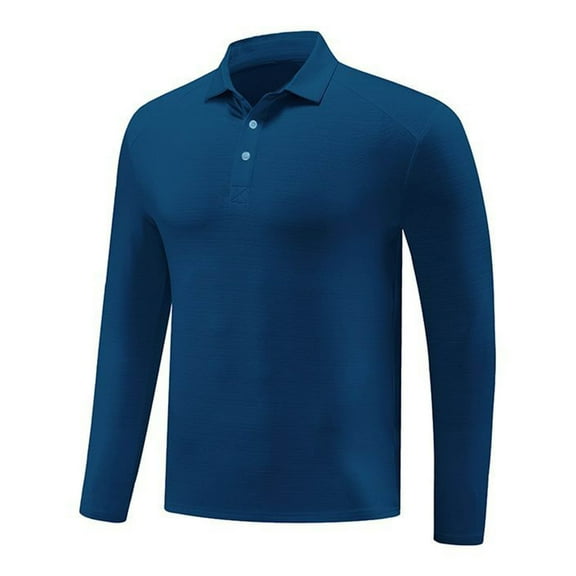 UAMVSH Mens Long Sleeve Lapel Neck Shirts Stretchy Running Workout Shirts Casual Button down Hiking Athletic Work Pullover Tops(Medium,Blue)