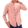 thumbnail image 1 of UAMVSH Mens Long Sleeve Shirts Button down Loose Fit Vintage T-Shirts Mock Neck Curved Hem Tops Lightweight Vacation Travel Clothes(X-Large,Pink), 1 of 6