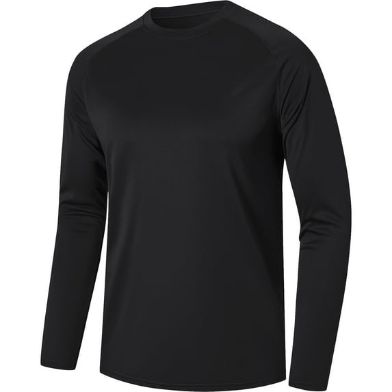 UAMVSH Mens Long Sleeve Tops Fall Basic Clothes Soft Crew Neck Solid Color Tshirt Casual Athletic Running Golf Pullover Shirts(X-Large,Black)