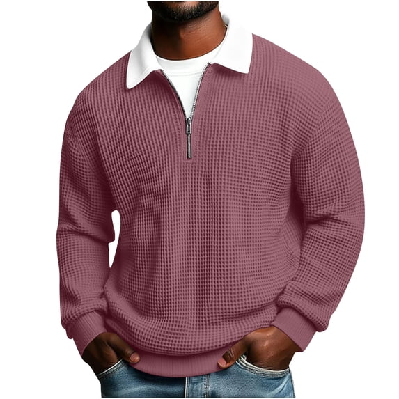 UAMVSH Mens Quarter Zip Pullover Fashion Lapel Knit Oversized Sweatshirt Lightweight Long Sleeve Loose Fit Tops Casual Outfits