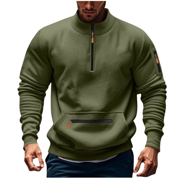 UAMVSH Mens Quarter Zip Sweatshirt Stand Collar Casual Pullover Tops Workout Athletic Long Sleeve Thermal Shirts with Pockets