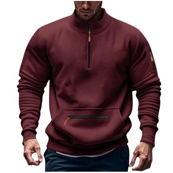 UAMVSH Mens Quarter Zip Sweatshirt Stand Collar Casual Pullover Tops Workout Athletic Long Sleeve Thermal Shirts with Pockets
