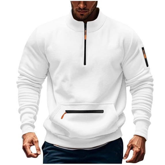 UAMVSH Mens Quarter Zip Sweatshirt Stand Collar Casual Pullover Tops Workout Athletic Long Sleeve Thermal Shirts with Pockets