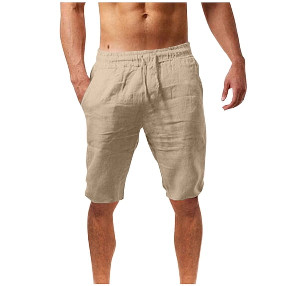 UAMVSH Mens Summer Shorts Casual Elastic Waist Drawstring Beach Shorts Lightweight Loose Fit Knee Length Bermuda Shorts with Pockets