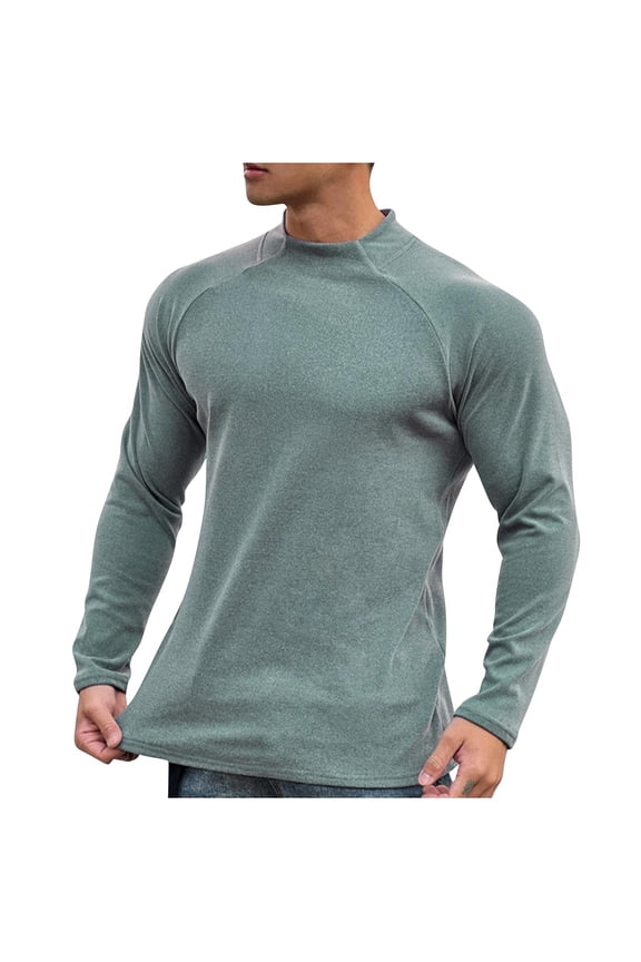 Mens Thermal Long Sleeve Shirts Slim Fit Athletic Muscle Tunic Tops Casual Workout Undershirts Base Layering T-Shirts(Large,Green)