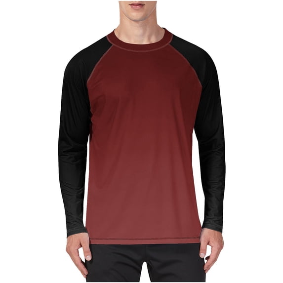 UAMVSH Mens UPF 50+ UV Sun Protection Shirts Color Block Crewneck Long Sleeve Tops Quick Dry Outdoor Hiking Workout T-Shirt Big and Tall