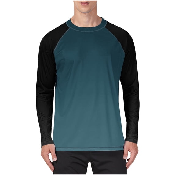 UAMVSH Mens UPF 50+ UV Sun Protection Shirts Color Block Crewneck Long Sleeve Tops Quick Dry Outdoor Hiking Workout T-Shirt Big and Tall