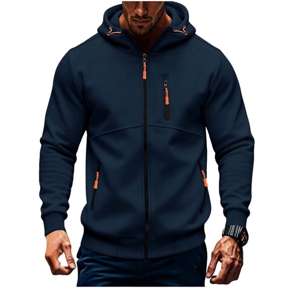 UAMVSH Mens Zip Up Sweatshirt Long Sleeve Casual Hoodies Loose Fit Workout Athletic Outwear Jacket with Zipper Pockets