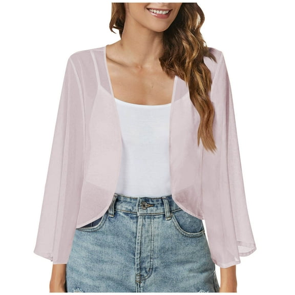 UAMVSH Mesh Cardigan for Women Lightweight Trendy Bolero Shrug Jackets Elegant Cropped Chiffon Long Sleeve Open Front Coats Ladies Fashion(XX-Large,Beige)
