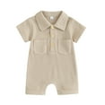 thumbnail image 1 of UAMVSH Newborn Baby Boy Clothes Infant Knit Short Sleeve Jumpsuit Lapel Button Down Shirts Romper Bodysuit with Pockets Summer Outfits, 1 of 3