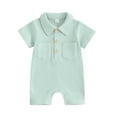 thumbnail image 1 of UAMVSH Newborn Baby Boy Clothes Infant Knit Short Sleeve Jumpsuit Lapel Button Down Shirts Romper Bodysuit with Pockets Summer Outfits, 1 of 3